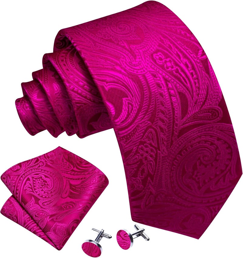 Barry.Wang Store Men Ties Paisley Woven Silk Necktie Set with Pocket Suqare Cufflinks Formal - Image 2